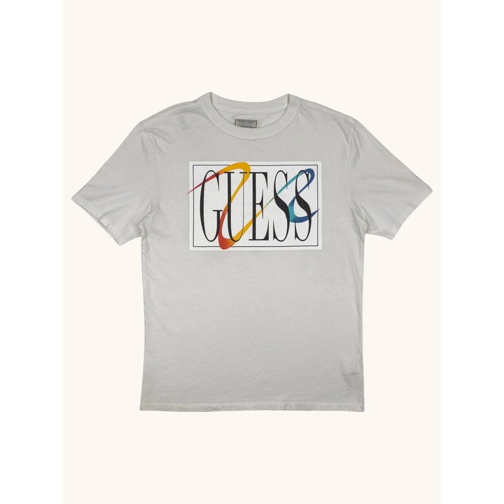 Guess Jeans Graphic Logo T-Shirt Mens XS White Short Sleeve Crew Neck Tee